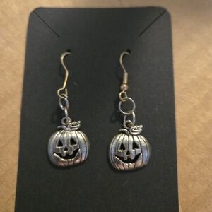 Halloween Silver Pumpkin Dangle Earrings
